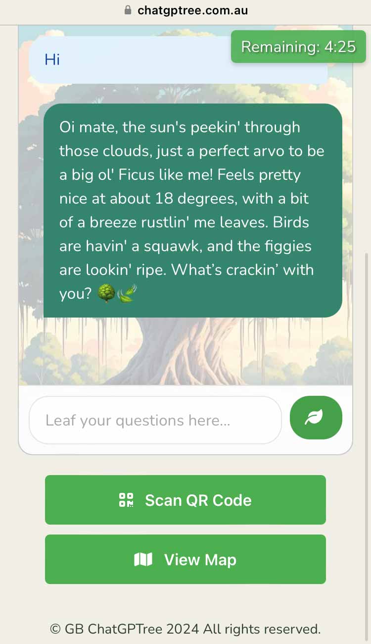 ChatGPTree App Screenshot showing an interactive conversation with a tree